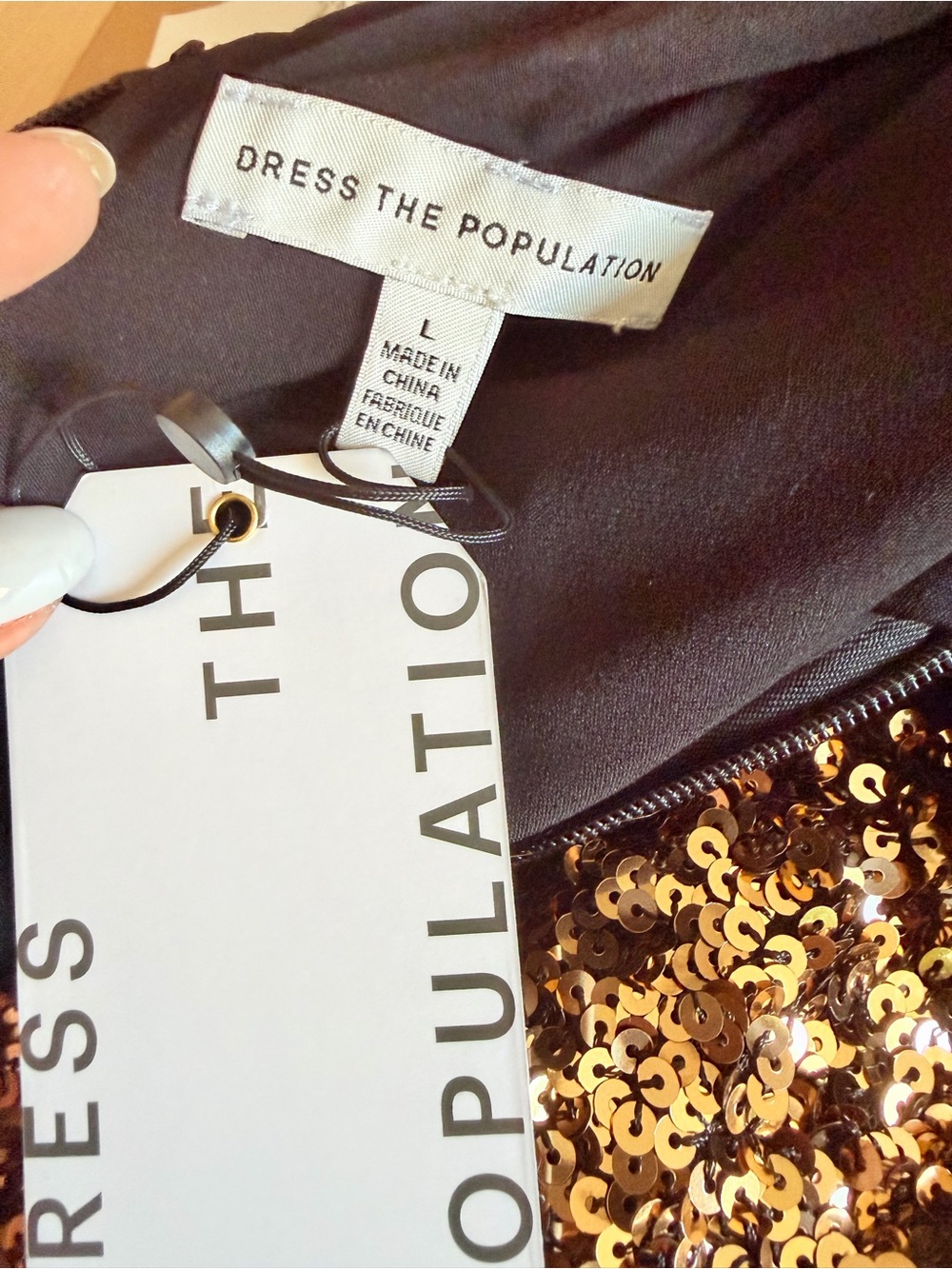 NWT Dress the Population Gold Sequin Midi Dress w Side Slit and Short Sleeves, L - Picture 10 of 13